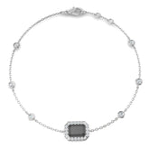 Emerald Cut Black Jewelry, Natural Diamond Halo Bracelet, Platinum Chain Diamond Bracelet