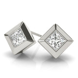 Lab-Grown Princess Cut Diamond Stud Earrings For Women, Bezel Set , D Color VVS Clarity