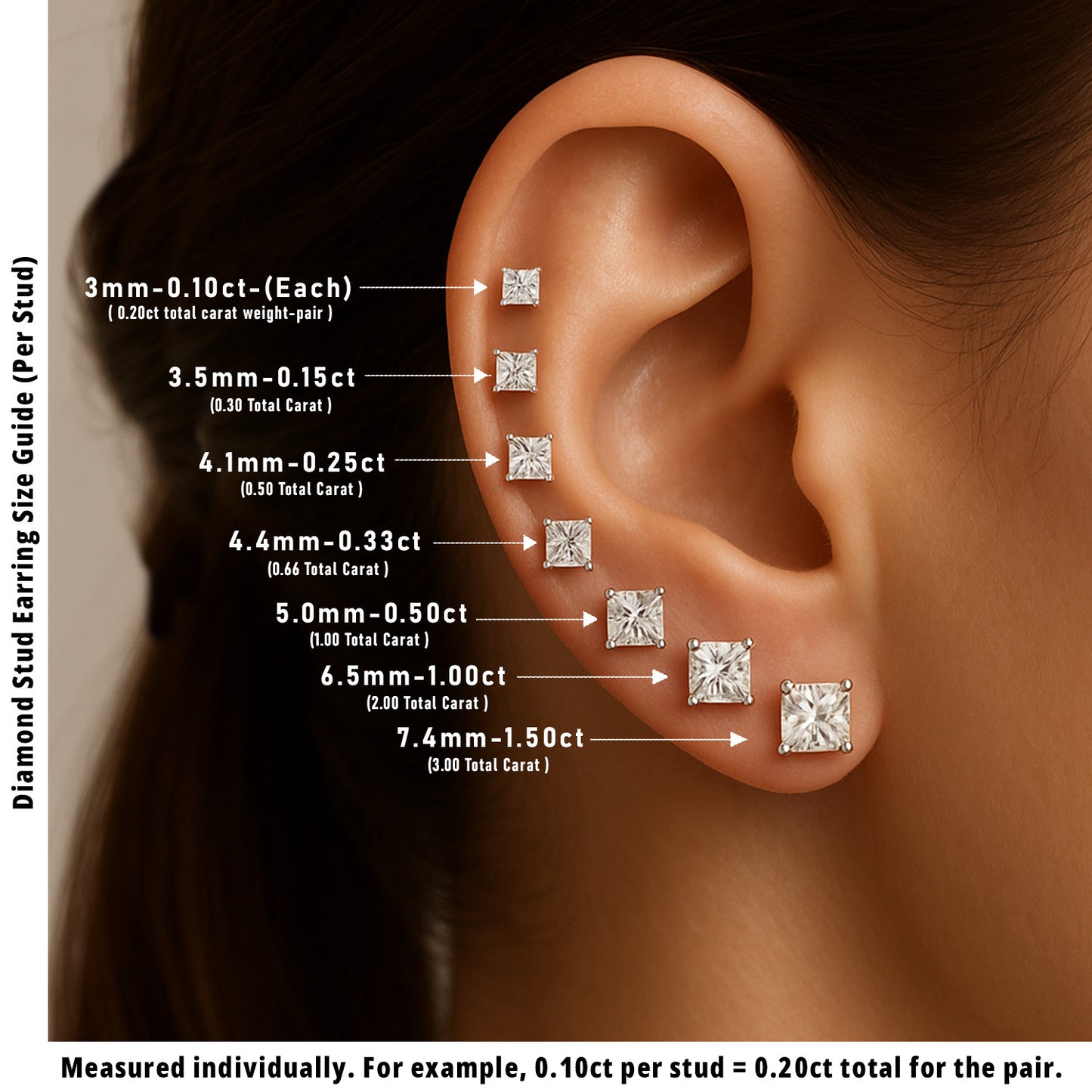 4.00 Ct DE/VVS Lab Grown Princess Cut Diamond Stud Earring | Prong Set