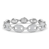 9K White Gold Natural Diamond Puff Link Bracelet, Pave Set Oval Diamond Puff Chain Bracelet in 9K White Gold