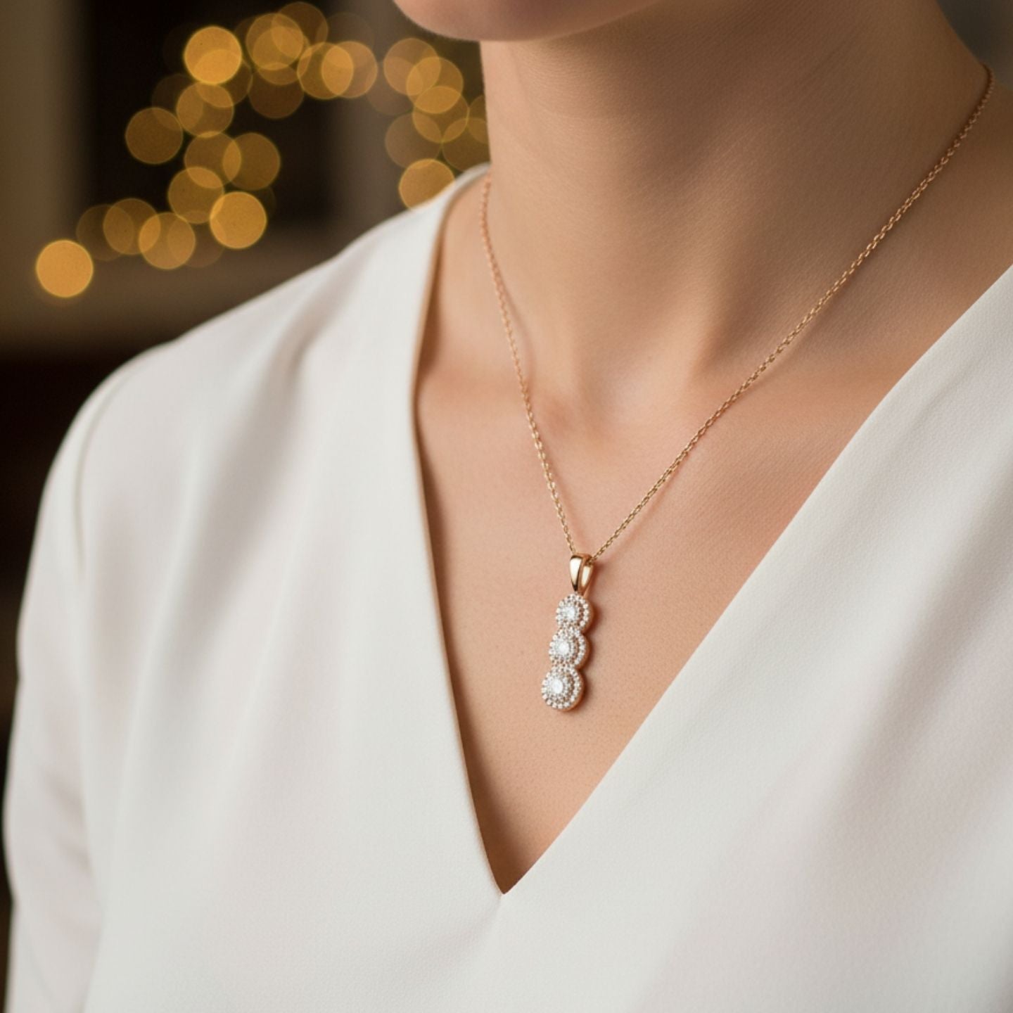 UK Made Round Diamond Drop Pendant for Women – Certified D-E/VS Lab Grown Diamond Halo Style