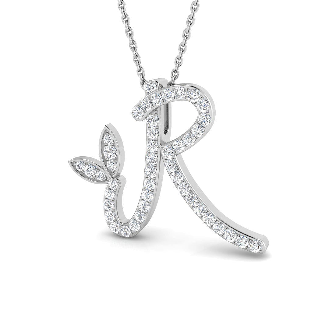 Gold Butterfly Initial Pendant Necklace with Diamonds