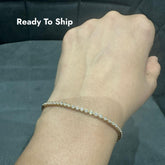 9K Yellow Gold Round Cut Natural Diamond Tennis Bracelet in Bezel Set, Gift for Women