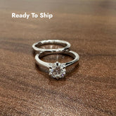 Solitär-Verlobungsring-Set mit 1,00 Karat, sechs Krappenfassung, gefertigt aus 9-karätigem Weißgold