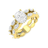 Round cut natural or lab grown diamond full eternity engagement ring with marquise and round stones in yellow gold