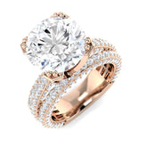 Rose gold round diamond halo ring with triple pavé design