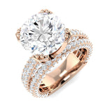 Rose gold round diamond halo ring with triple pavé design