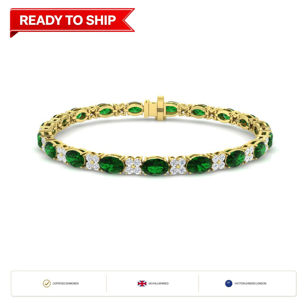 9.70Ct Oval Emerald & Diamond Designer Bracelet 9k Yellow Gold
