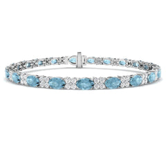 6.40Ct Oval Aquamarine & Diamond Designer Bracelet 9k White Gold Ready To Ship