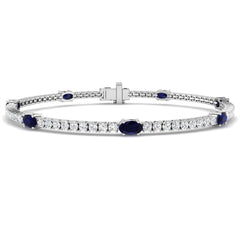 3.50Ct Oval Blue Sapphire & Diamond Designer Bracelet 18k White Gold Ready To Ship