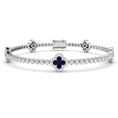 2.80Ct Round Blue Sapphire & Diamond Designer Bracelet 18k White Gold Ready To Ship