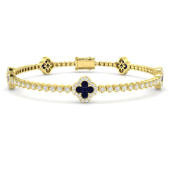 2.80Ct Round Blue Sapphire & Diamond Designer Bracelet 18k Yellow Gold Ready To Ship