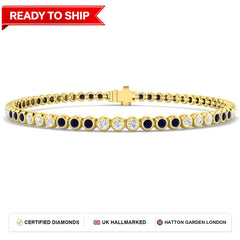 1.50Ct Round Blue Sapphire & Diamond Designer Bracelet 18k Yellow Gold