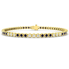1.50Ct Round Blue Sapphire & Diamond Designer Bracelet 18k Yellow Gold Ready To Ship