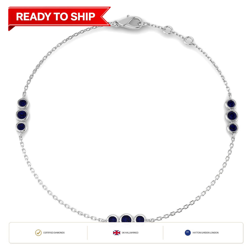 0.50Carat Round Blue Sapphire & Diamond Designer Bracelet 9k White Gold