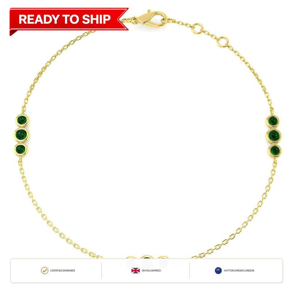 0.40Carat Round Emerald & Diamond Designer Bracelet 9k Yellow Gold