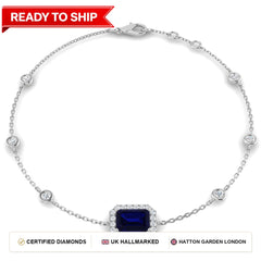 1.50Ct Emerald Blue Sapphire & Diamond Designer Bracelet 18k White Gold