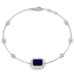 1.50Ct Emerald Blue Sapphire & Diamond Designer Bracelet 18k White Gold Ready To Ship