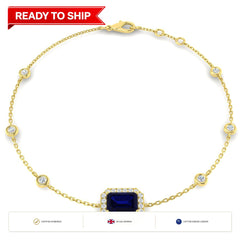 1.80Ct Emerald Blue Sapphire & Diamond Designer Bracelet 18k Yellow Gold