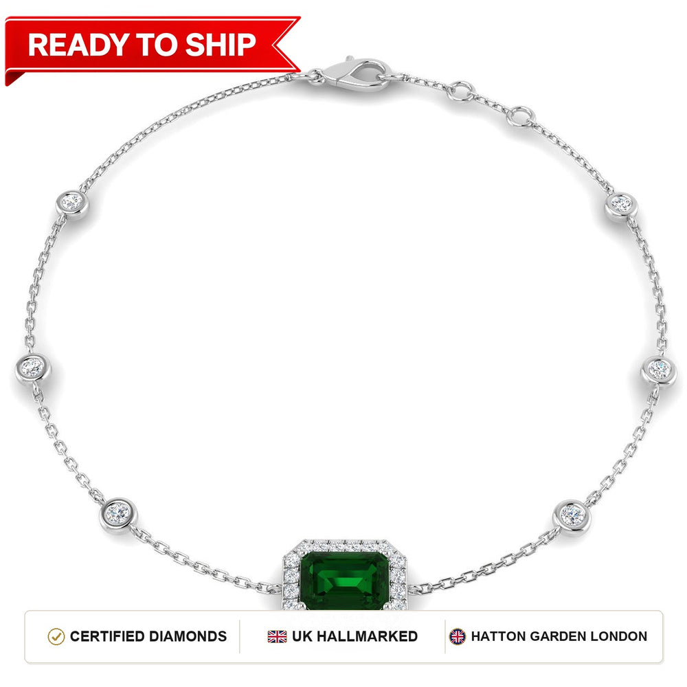 1.40Ct Emerald Emerald & Diamond Designer Bracelet 18k White Gold