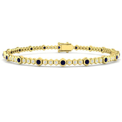 1.80Ct Round Blue Sapphire & Diamond Designer Bracelet 18k Yellow Gold Ready To Ship