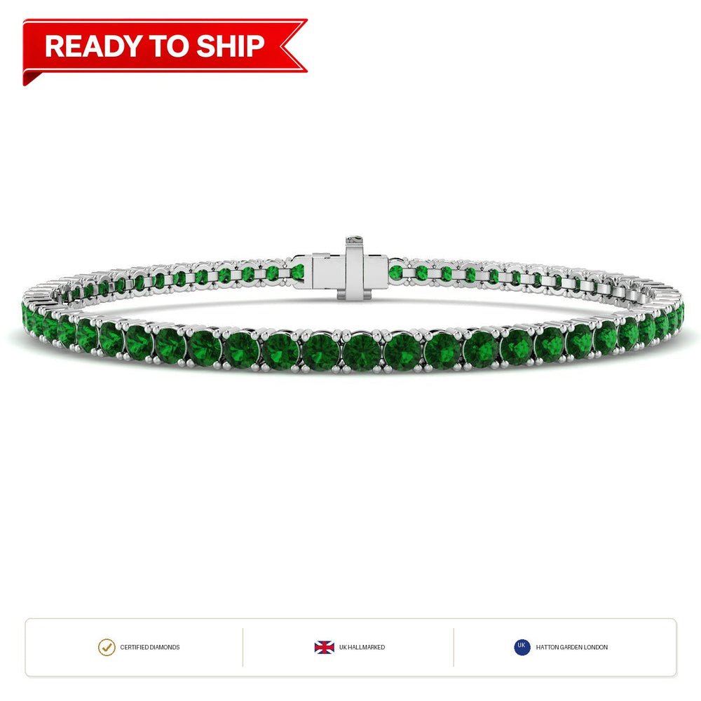 4.50Carat Round Emerald & Diamond Designer Bracelet 9k White Gold