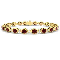 8.70Ct Oval Ruby & Diamond Designer Bracelet 9k Yellow Gold Ready To Ship