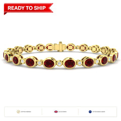 8.70Ct Oval Ruby & Diamond Designer Bracelet 9k Yellow Gold