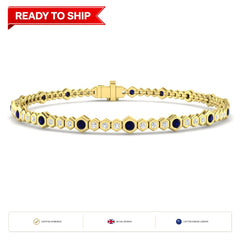 2.00Ct Round Blue Sapphire & Diamond Designer Bracelet 9k Yellow Gold