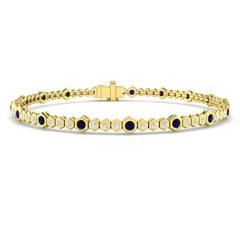 2.00Ct Round Blue Sapphire & Diamond Designer Bracelet 9k Yellow Gold Ready To Ship