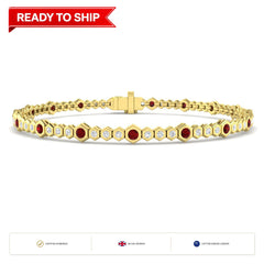 1.70Ct Round Ruby & Diamond Designer Bracelet 9k Yellow Gold