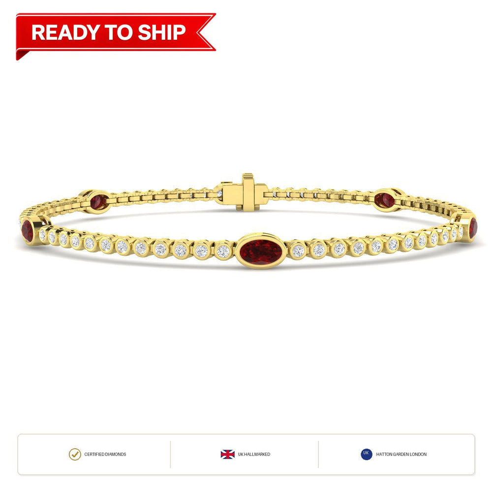 2.20Ct Oval Ruby & Diamond Designer Bracelet 9k Yellow Gold