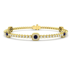 1.90Ct Round Blue Sapphire & Diamond Designer Bracelet 9k Yellow Gold Ready To Ship