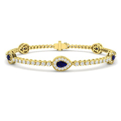 2.60Ct Pear Blue Sapphire & Diamond Designer Bracelet 9k Yellow Gold Ready To Ship
