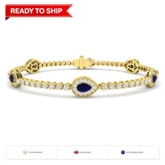 2.60Ct Pear Blue Sapphire & Diamond Designer Bracelet 9k Yellow Gold