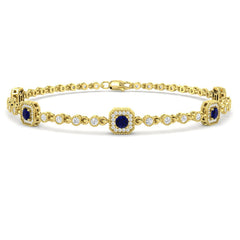 1.90Ct Round Blue Sapphire & Diamond Designer Bracelet 9k Yellow Gold Ready To Ship