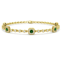 1.60Ct Round Emerald & Diamond Designer Bracelet 9k Yellow Gold Ready To Ship