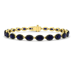 7.10Carat Oval Blue Sapphire & Diamond Designer Bracelet 9k Yellow Gold Ready To Ship