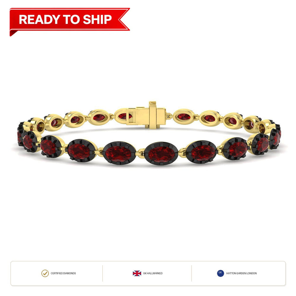 7.30Carat Oval Ruby & Diamond Designer Bracelet 9k Yellow Gold