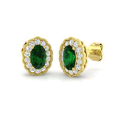 Vintage emerald halo earrings with milgrain cluster diamonds