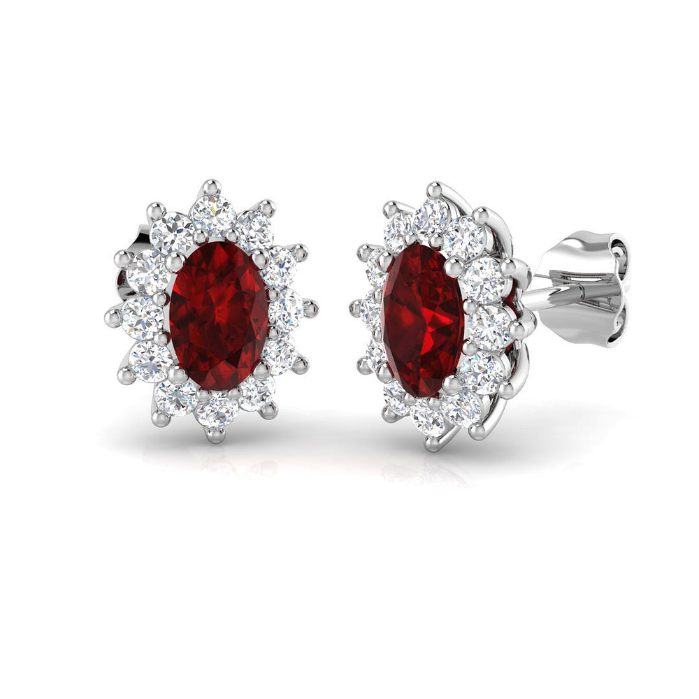 1.6ct Ruby & Natural Diamond Oval Cut Drop Earrings in 18K White Gold