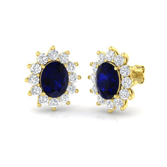 7.1 Carat D-E/VS Lab Grown Sapphire & Diamond Diana Earring 9k Yellow Gold Ready To Ship
