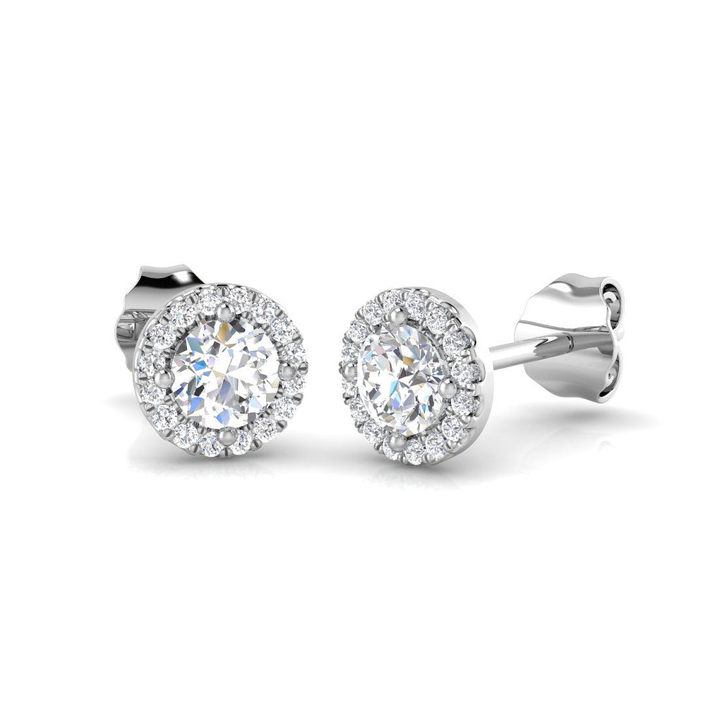 Halo Stud Earrings - 0.50 Carat Slinky Round Micro Pave