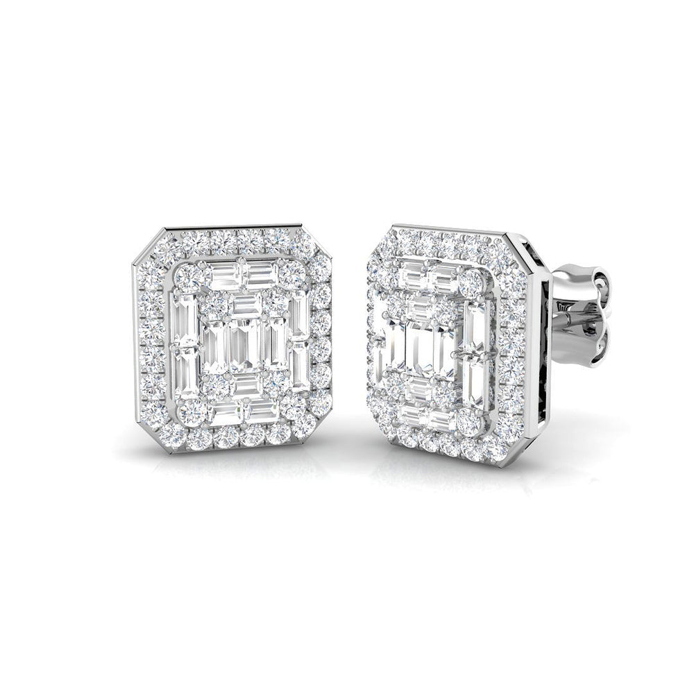 Stud Earrings with Emerald Shape Diamond Cluster | 1ct Gold