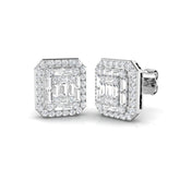 Stud Earrings with Emerald Shape Diamond Cluster | 1ct Gold
