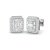 Stud Earrings with Emerald Shape Diamond Cluster | 1ct Gold