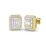 Stud Earrings with Emerald Shape Diamond Cluster | 1ct Gold