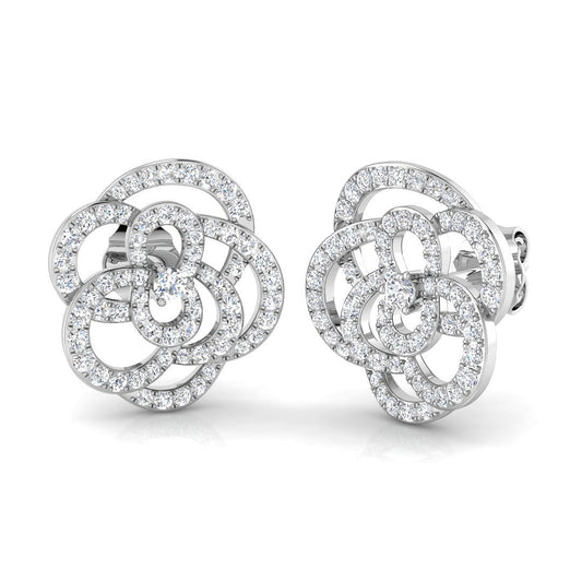 Elegant 0.50Ct Diamond Camellia Flower Stud Earrings in White Gold