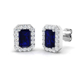 1.53ct Blue Sapphire & Natural Diamond Emerald Cut Drop Earrings in 18K White Gold