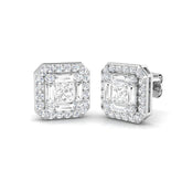 Cluster Earrings with Baguette and Round Diamonds 1.75ct Square Halo